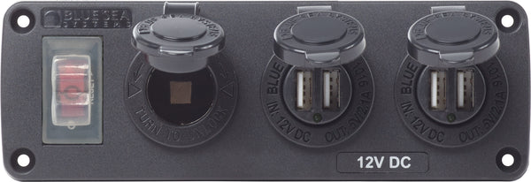 Accessory Panel - 15A Circuit Breaker, 12V Socket, 2x 2.1A Dual USB Chargers