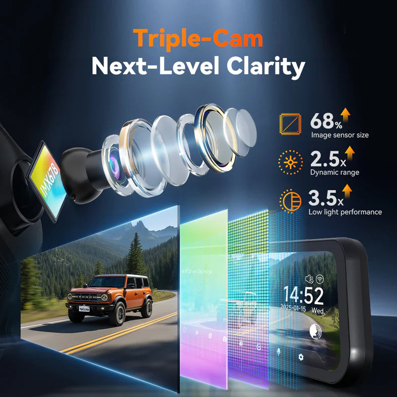 WOLFBOX G900 TriPro Bumper Version 3 Channel Rearview Mirror