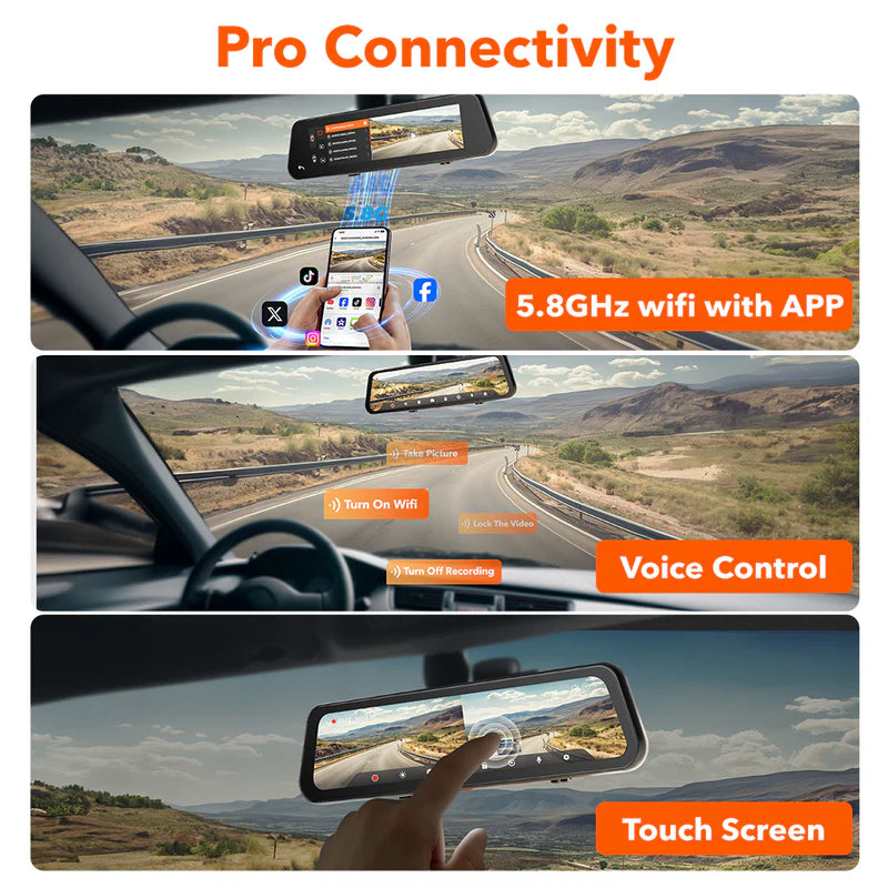 WOLFBOX G900 PRO 4K+2.5K Parking Monitoring Touch Screen Smart Mirror