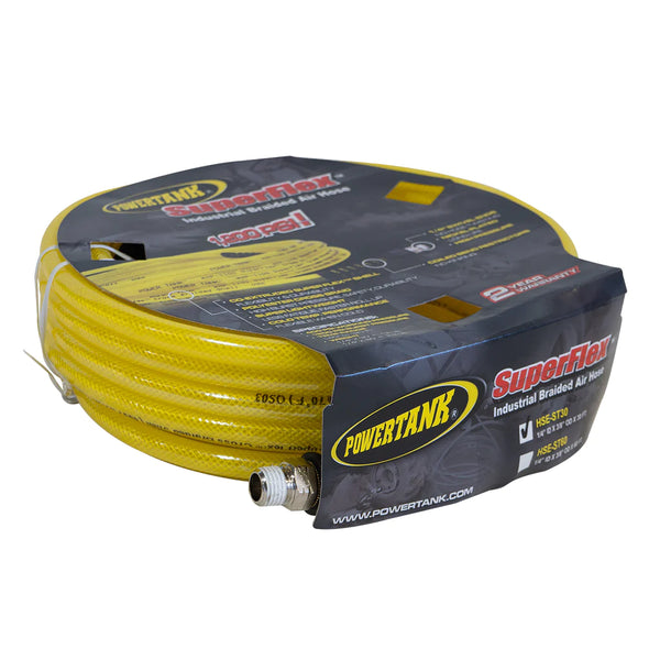 AIR HOSE 30 FT. STRAIGHT 1/4" NPT MALE THREAD SUPERFLEX HIGH PRESSURE YELLOW POWER TANK