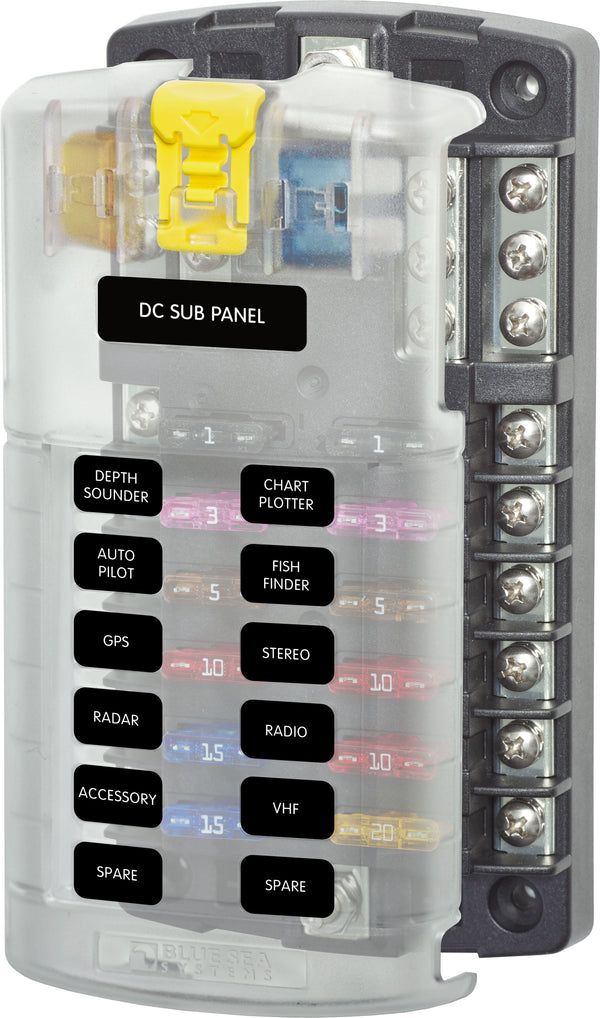 ST Blade Fuse Block - 12 Circuits with Negative Bus and Cover